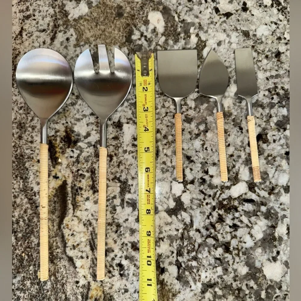 Salad Servers 2-Piece Matte Steel Rattan matching rattan cheese serving set.